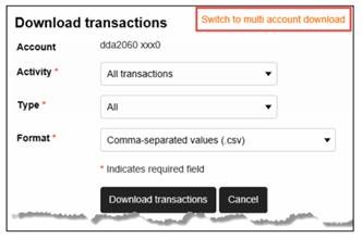 download transactions screen within business online banking